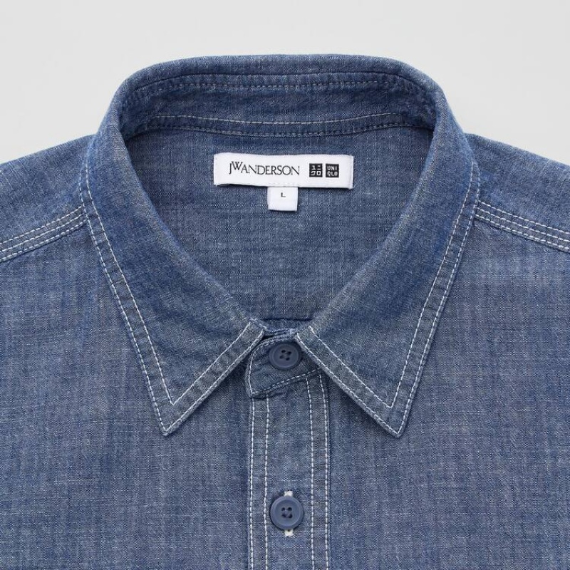 Uniqlo Jw Anderson Chambray Oversized Corta Sleeved Camicie Blu | FYKGUA435