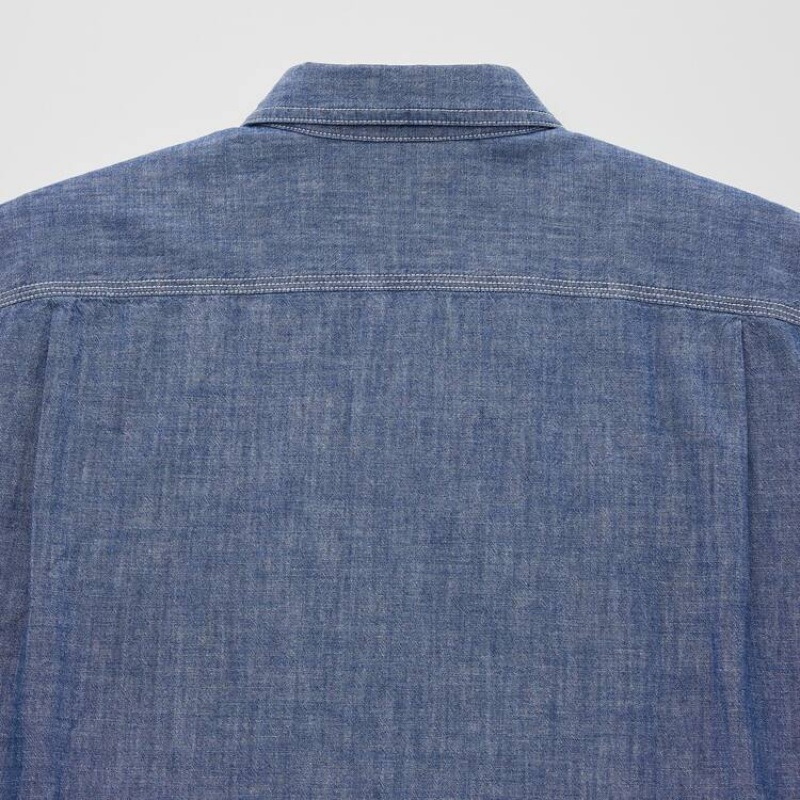 Uniqlo Jw Anderson Chambray Oversized Corta Sleeved Camicie Blu | FYKGUA435