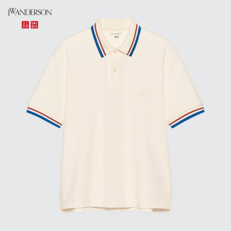 Uniqlo Jw Anderson Dry Piqué Patterned Magliette Polo Bianche | QTHFAZ329