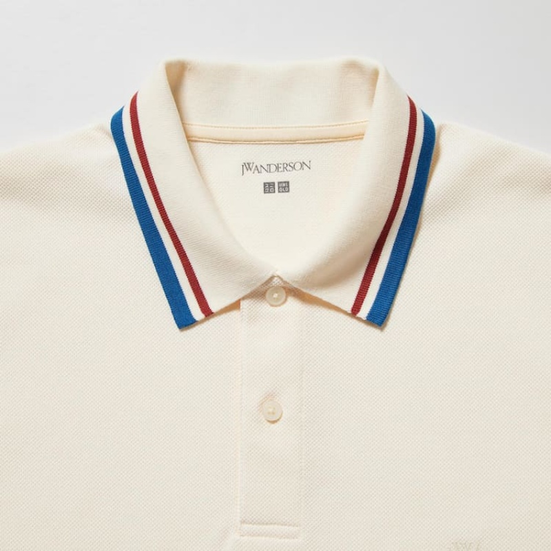 Uniqlo Jw Anderson Dry Piqué Patterned Magliette Polo Bianche | QTHFAZ329