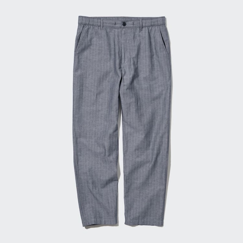 Uniqlo Linen Blend A Strisce Relaxed Fit Pantaloni Blu | MOCUHZ836