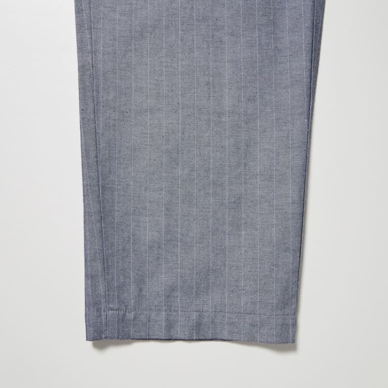 Uniqlo Linen Blend A Strisce Relaxed Fit Pantaloni Blu | MOCUHZ836