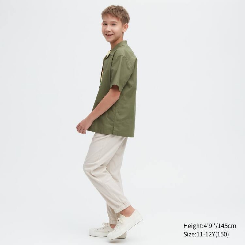 Uniqlo Linen Blend Relaxed Fit Pantaloni Jogger Ragazza Beige | PYOLVU392