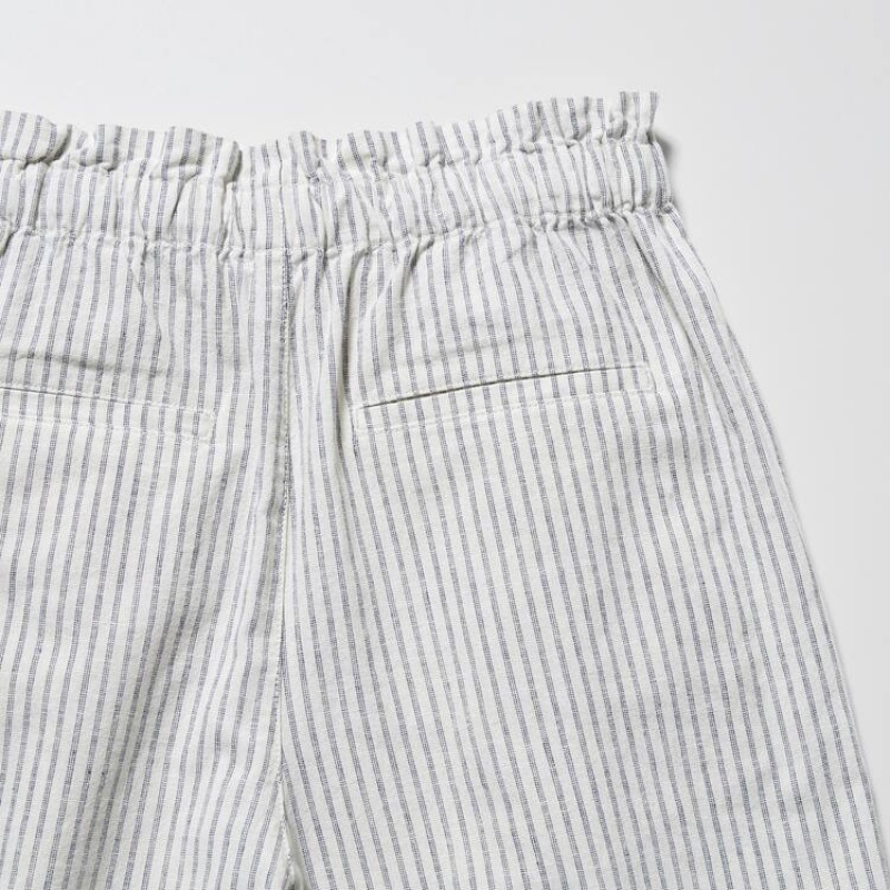 Uniqlo Linen Cotone Blend A Strisce Pantaloncini Bianche | VDGJZF891