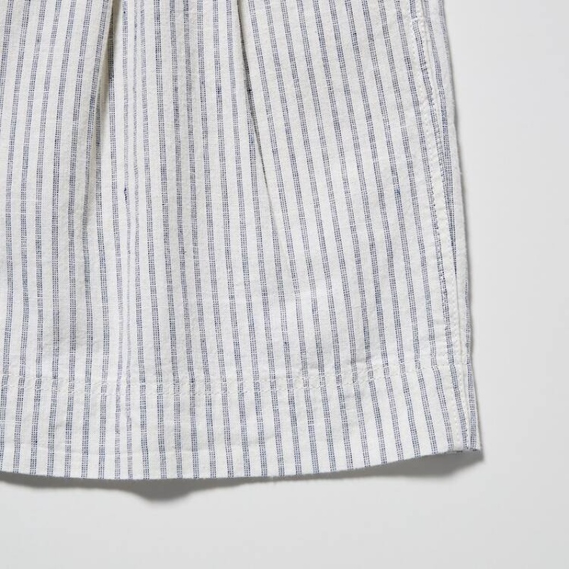 Uniqlo Linen Cotone Blend A Strisce Pantaloncini Bianche | VDGJZF891