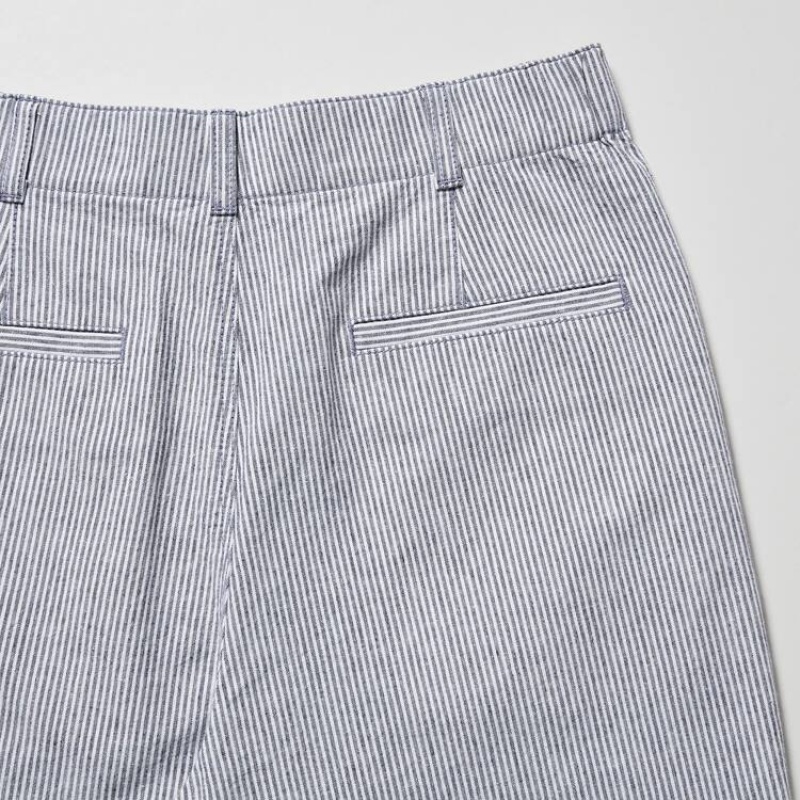 Uniqlo Linen Cotone Blend A Strisce Tapered Pantaloni Blu | NAZPJF958