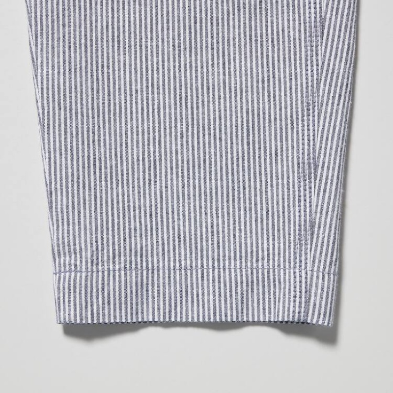 Uniqlo Linen Cotone Blend A Strisce Tapered Pantaloni Blu | NAZPJF958