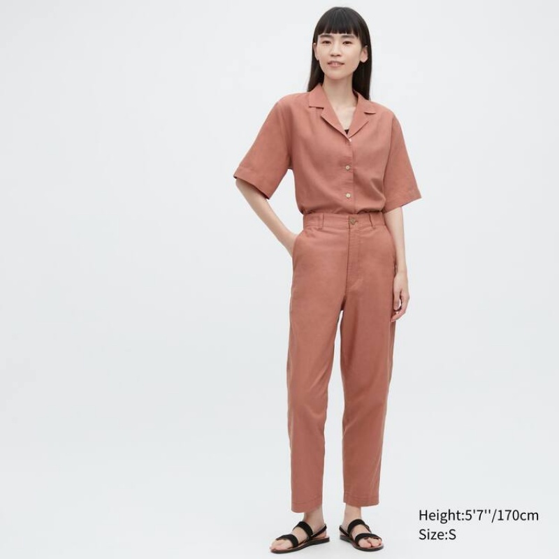 Uniqlo Linen Cotone Blend Tapered Pantaloni Marroni | FHUIRK452