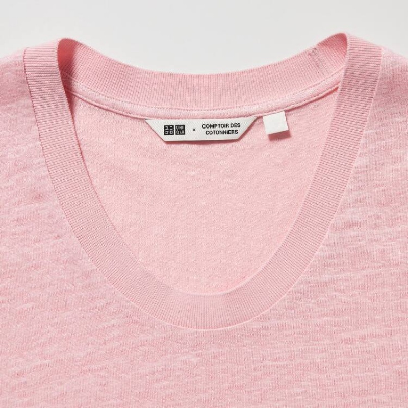 Uniqlo Linen Crew Neck Camicie Rosa | GZHOMU914