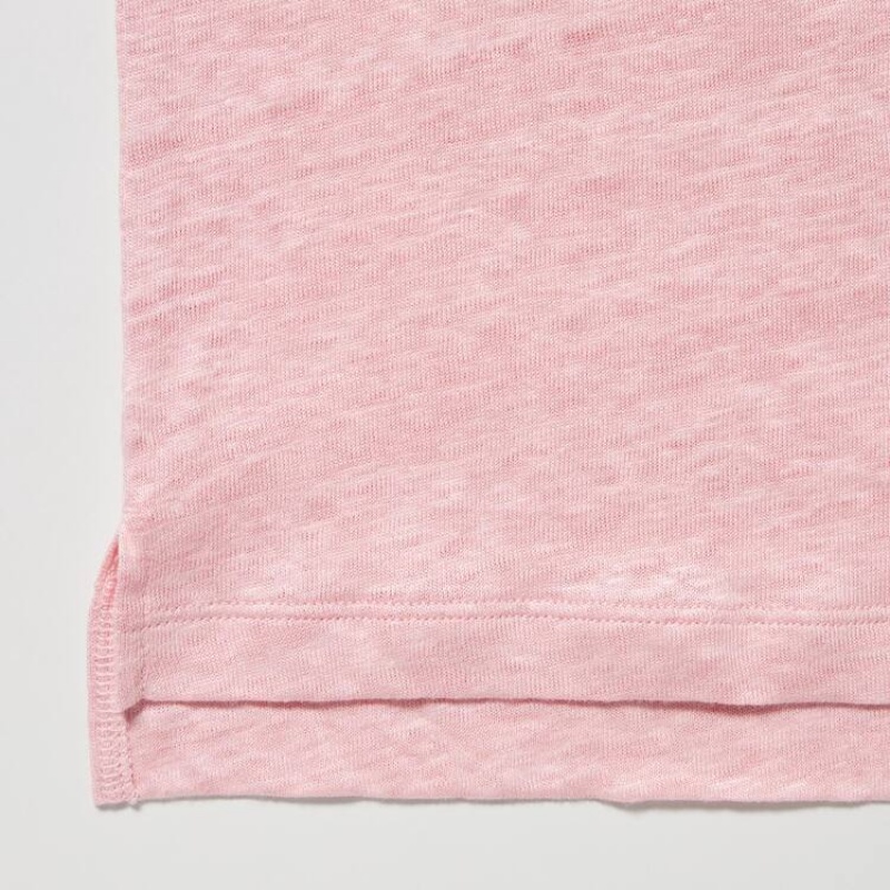 Uniqlo Linen Crew Neck Camicie Rosa | GZHOMU914