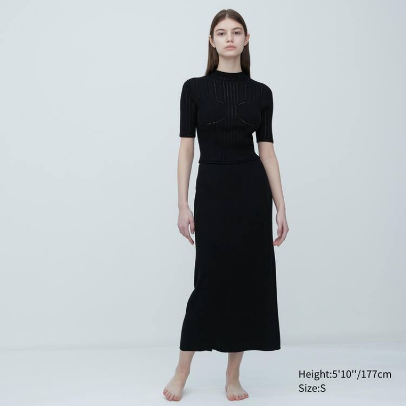 Uniqlo Mame Kurogouchi 3d Knit Seamless Mesh Half Sleeve Camicie Nere | KPJCLZ569