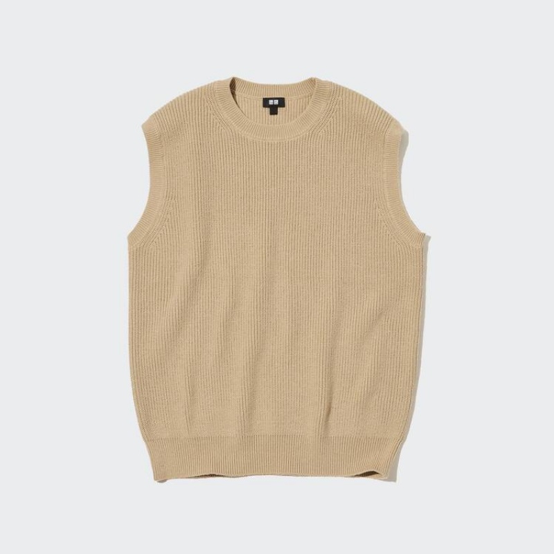 Uniqlo Middle Gauge Lavorato A Maglia Crew Neck Jumpers Beige | TIJWCD275