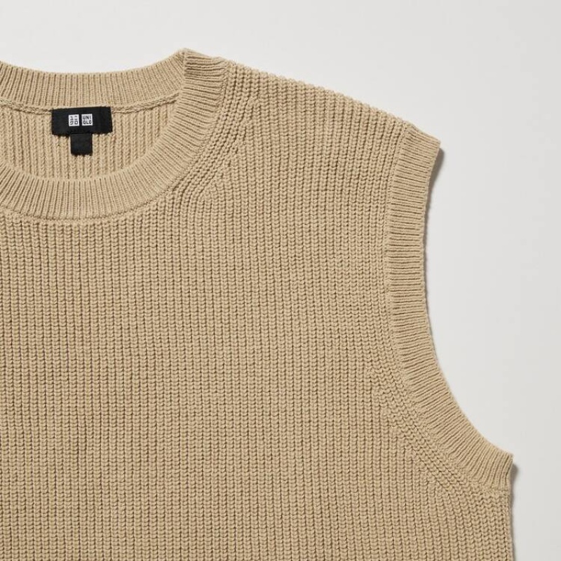 Uniqlo Middle Gauge Lavorato A Maglia Crew Neck Jumpers Beige | TIJWCD275