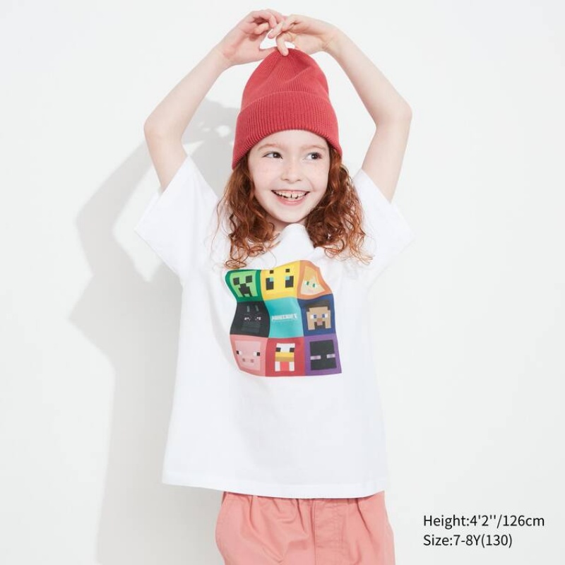 Uniqlo Minecraft Ut Grafica Magliette Ragazza Bianche | AMTHPZ569