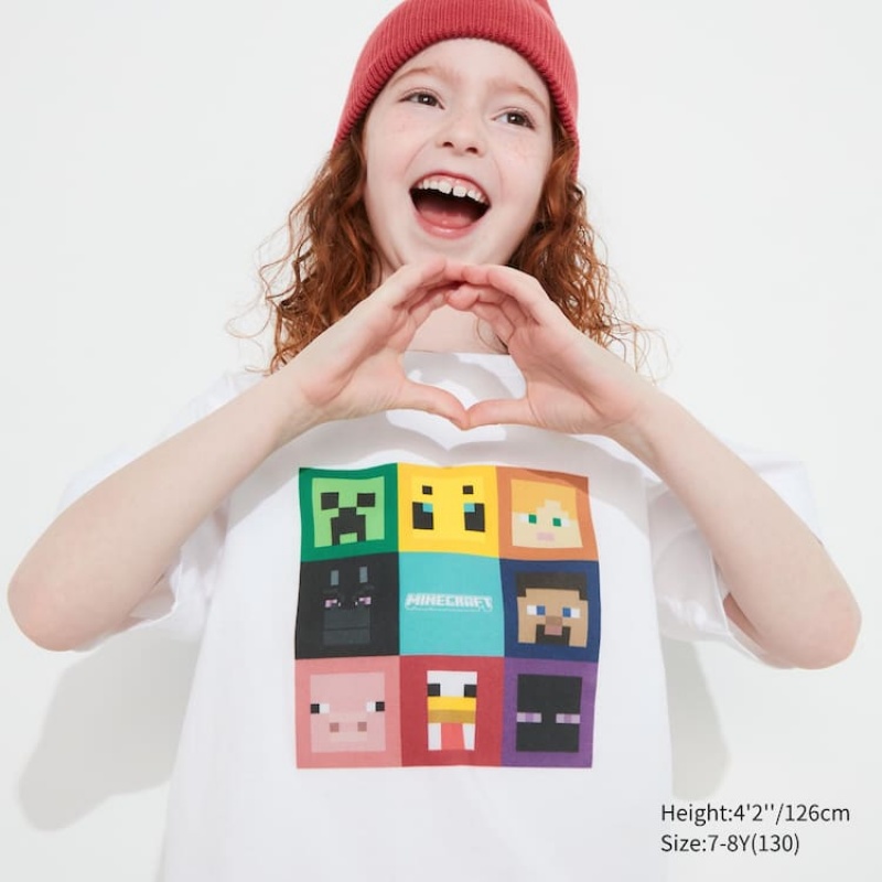 Uniqlo Minecraft Ut Grafica Magliette Ragazza Bianche | AMTHPZ569