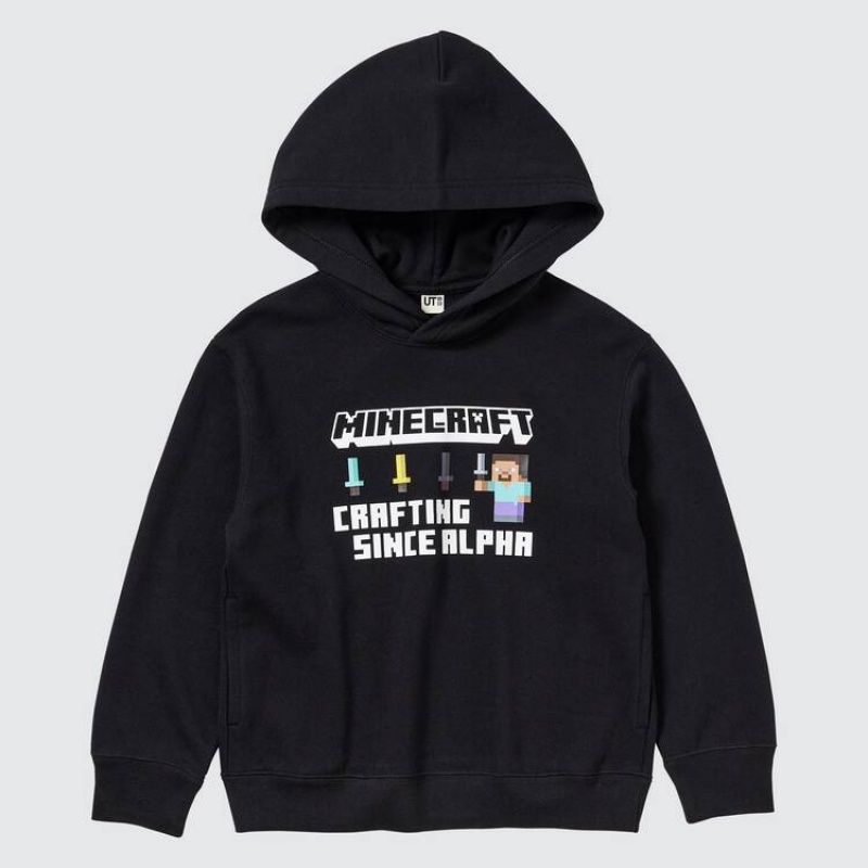 Uniqlo Minecraft Ut Grafica Sweat Felpa con Cappuccio Ragazza Nere | ETXUJQ482