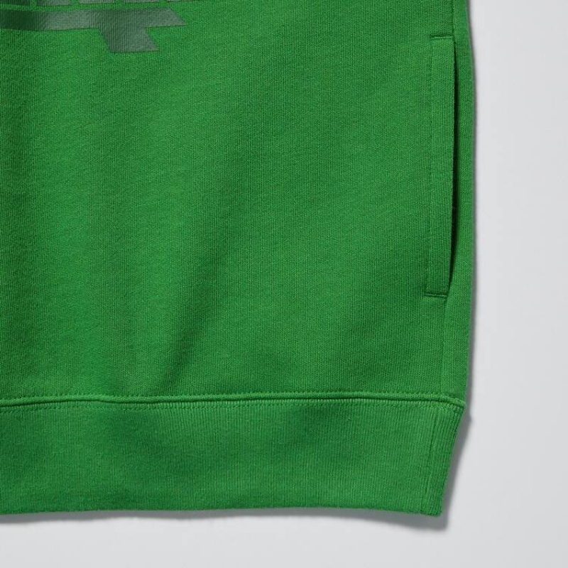 Uniqlo Minecraft Ut Grafica Sweat Felpa con Cappuccio Ragazza Verdi | ZNOVJP419