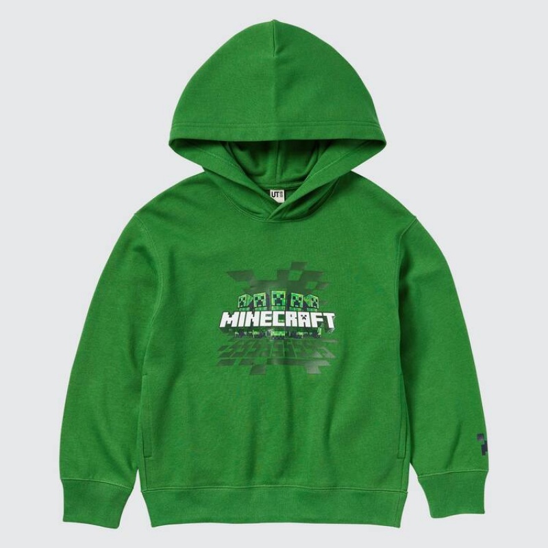 Uniqlo Minecraft Ut Grafica Sweat Felpa con Cappuccio Ragazza Verdi | ZNOVJP419