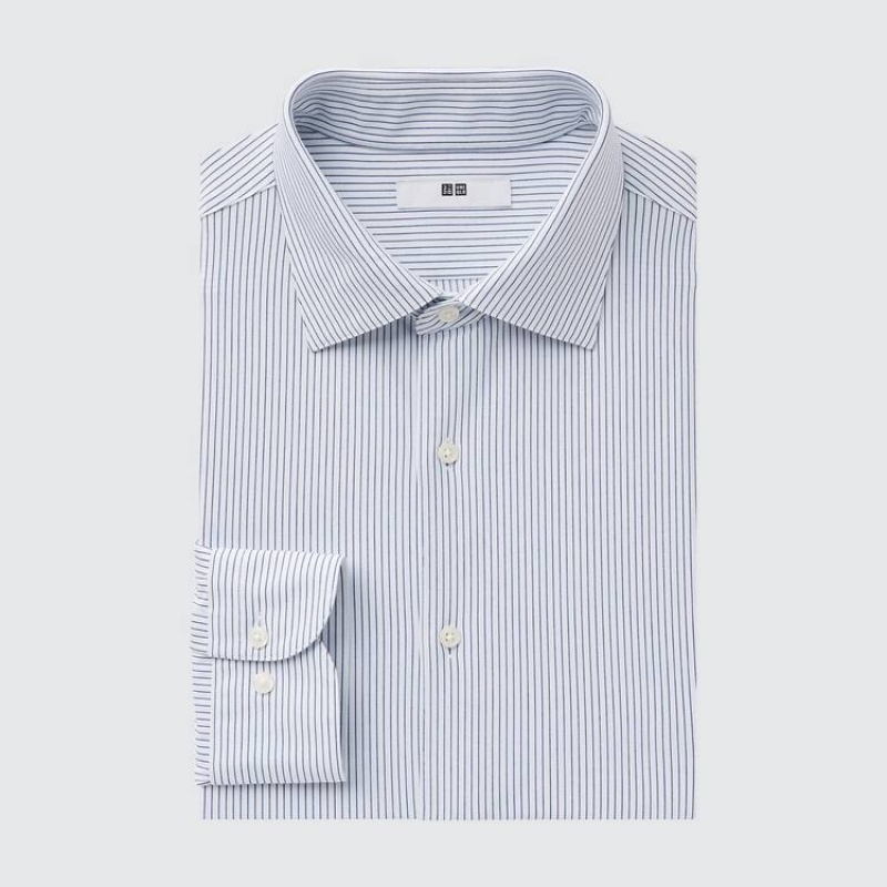 Uniqlo Non-iron Jersey Regular Fit A Strisce (Semi-cutaway Collar) Camicie Blu | OYFZEI342