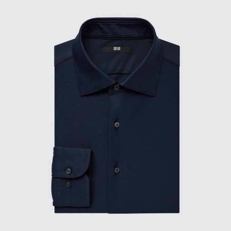 Uniqlo Non-iron Jersey Regular Fit (Semi-cutaway Collar) Camicie Blu Marino | IUJTBC967