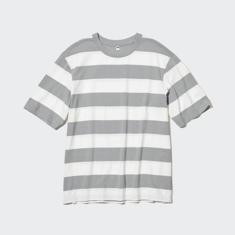 Uniqlo Oversized A Strisce Half Sleeved Magliette Grigie | ROPVHB830