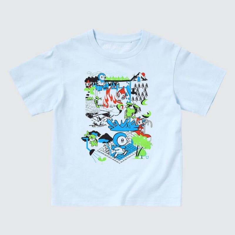 Uniqlo Pokémon Meets Artist Ut Grafica Magliette Ragazza Blu Chiaro | BPFSQH589