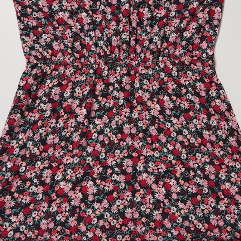 Uniqlo Printed V Neck Flared Long Sleeved Vestito Rosa | BVMDYF207