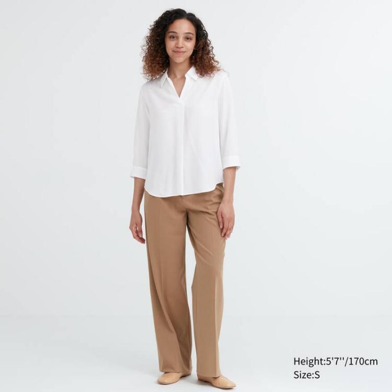 Uniqlo Rayon 3/4 Sleeve Camicetta Bianche | YHUCIV925