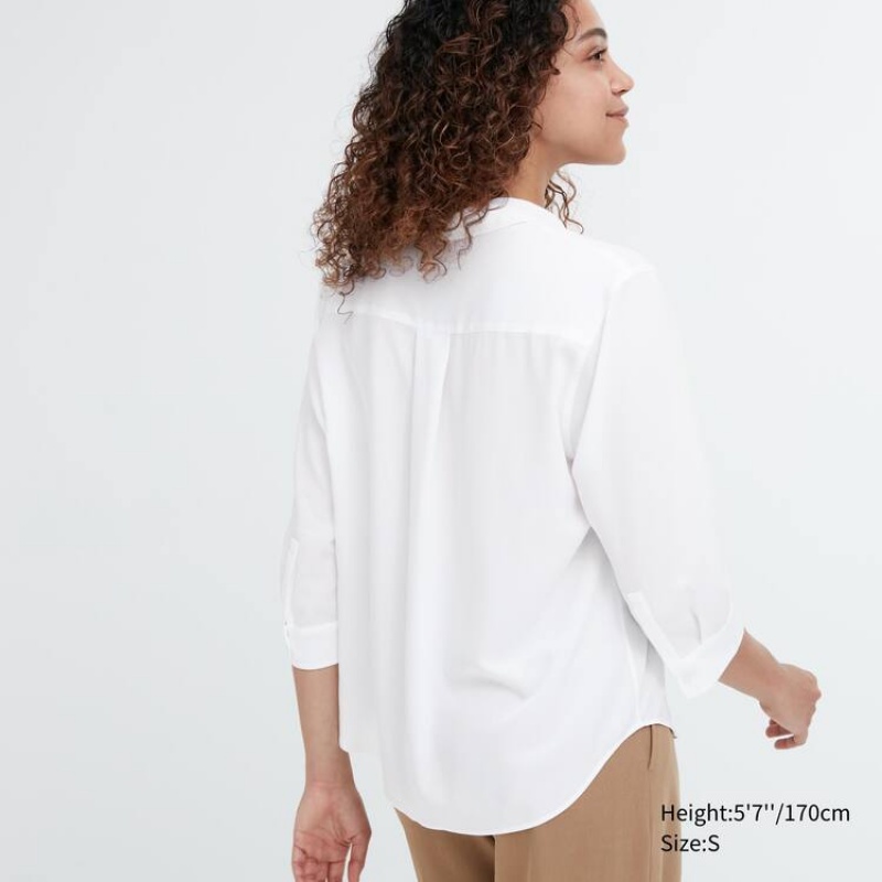 Uniqlo Rayon 3/4 Sleeve Camicetta Bianche | YHUCIV925