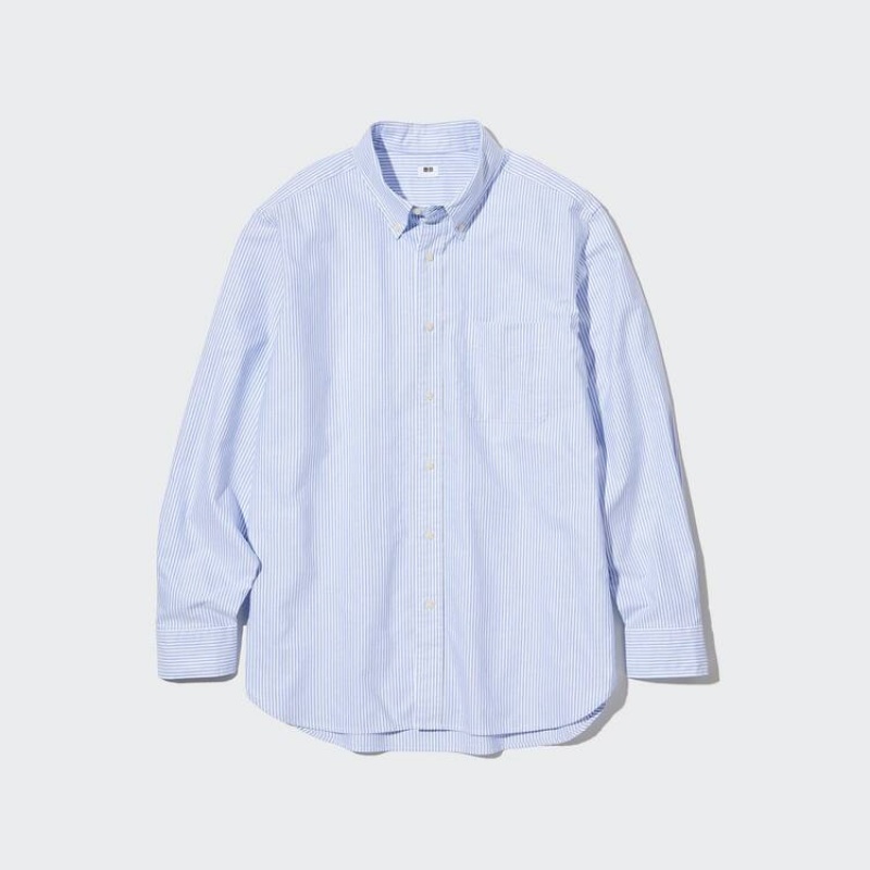 Uniqlo Regular Fit A Strisce Oxford (Button-down Collar) Camicie Blu | FKONTG164