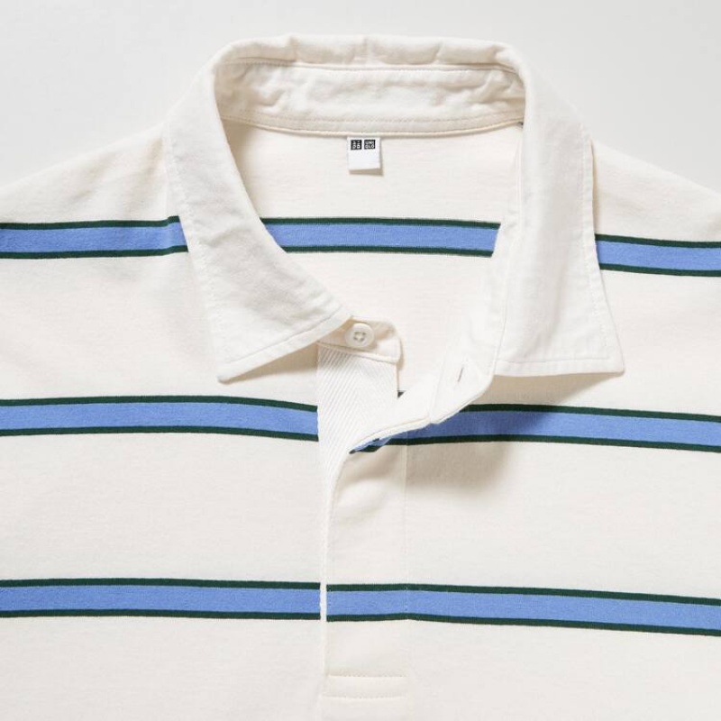 Uniqlo Rugger A Strisce Magliette Polo Bianche | JXHBUZ059