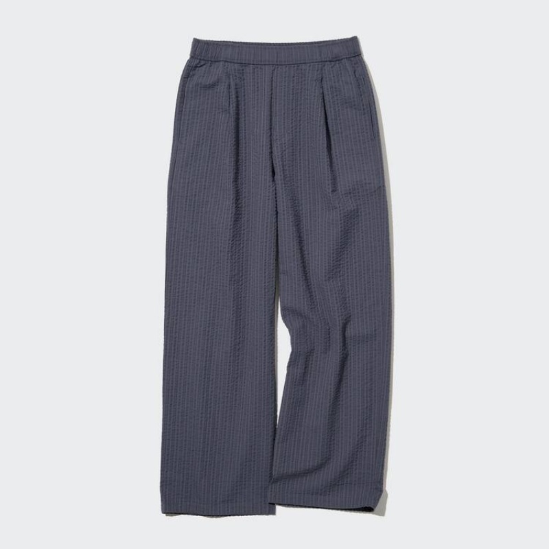 Uniqlo Seersucker Easy Pantaloni Grigie Scuro | VGAHSW803