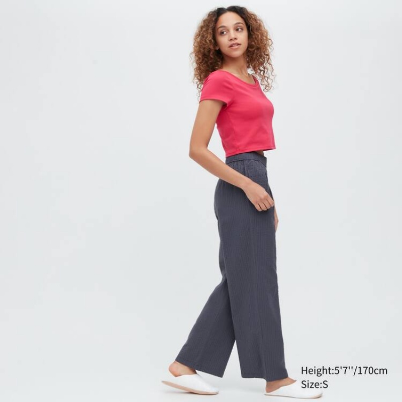 Uniqlo Seersucker Easy Pantaloni Grigie Scuro | VGAHSW803