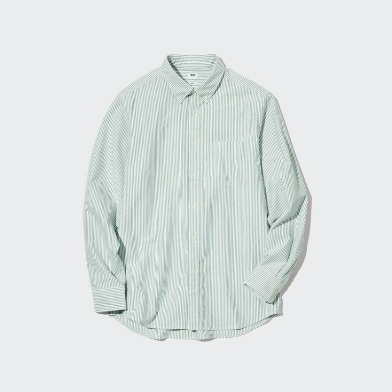 Uniqlo Slim Fit A Strisce Oxford (Button-down Collar) Camicie Verdi | XNGZWI041