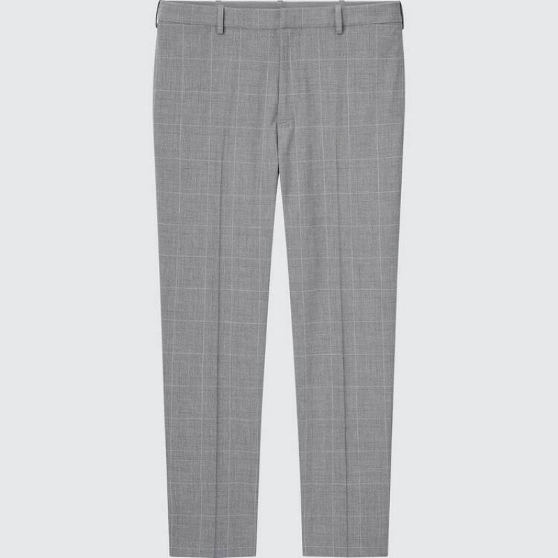 Uniqlo Smart Comfort Glen Checked Ankle Length Pantaloni Grigie | ASBCVU728