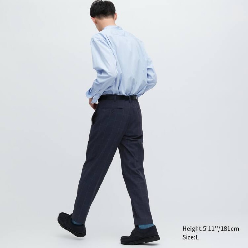 Uniqlo Smart Patterned Ankle Length Pantaloni Blu Marino | MBVNCU410