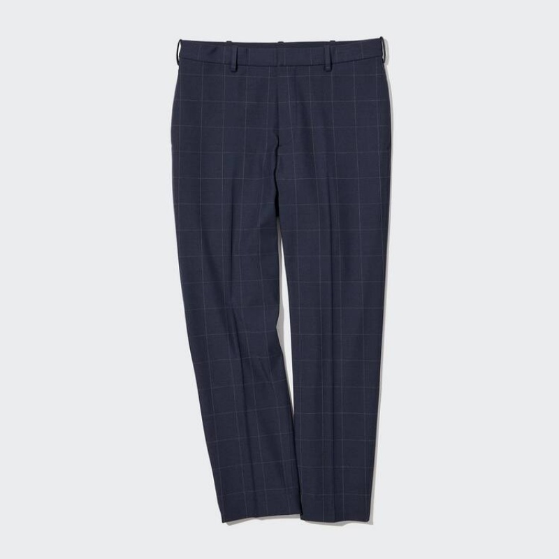 Uniqlo Smart Patterned Ankle Length Pantaloni Blu Marino | MBVNCU410