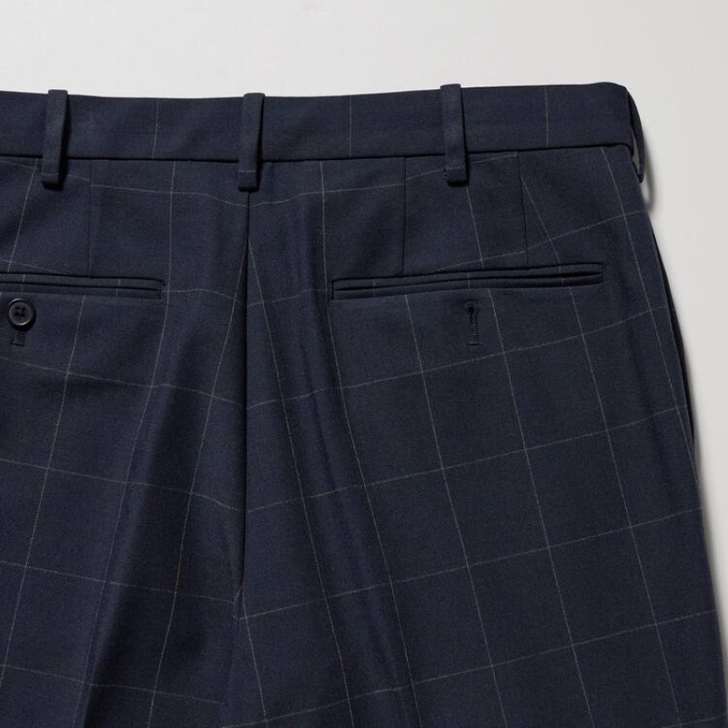 Uniqlo Smart Patterned Ankle Length Pantaloni Blu Marino | MBVNCU410