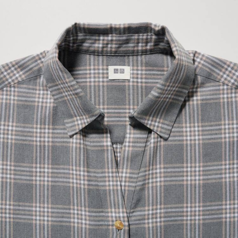 Uniqlo Soft Brushed Checked Long Sleeved Camicie Grigie | QBVPJS714