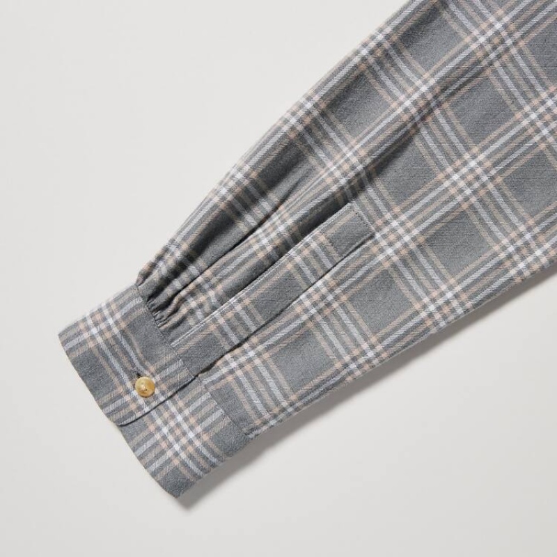 Uniqlo Soft Brushed Checked Long Sleeved Camicie Grigie | QBVPJS714