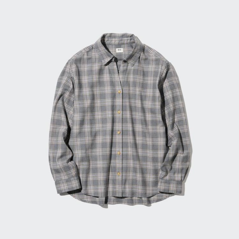 Uniqlo Soft Brushed Checked Long Sleeved Camicie Grigie | QBVPJS714