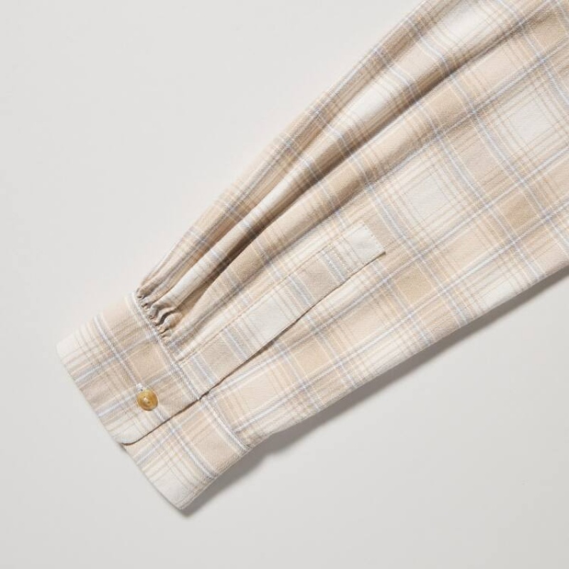 Uniqlo Soft Brushed Checked Long Sleeved Camicie Beige | JNKIUB462