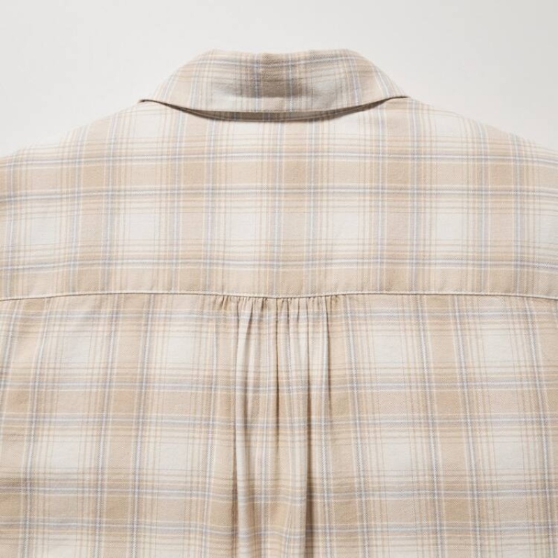 Uniqlo Soft Brushed Checked Long Sleeved Camicie Beige | JNKIUB462