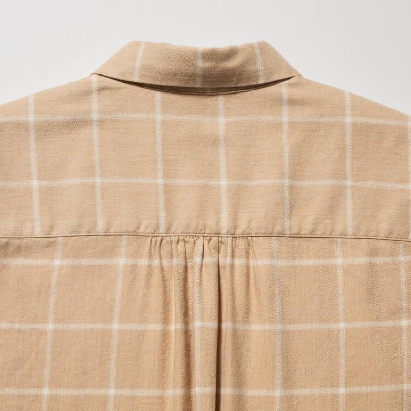 Uniqlo Soft Brushed Checked Long Sleeved Camicie Beige | FUEAHO938