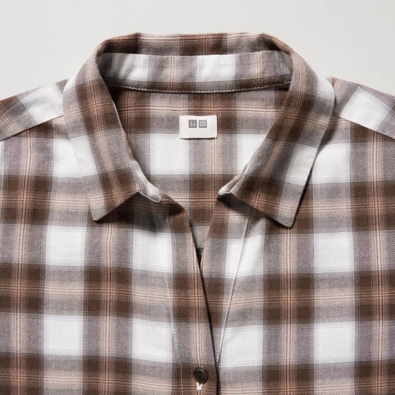 Uniqlo Soft Brushed Checked Long Sleeved Camicie Marroni | ULNDKG037