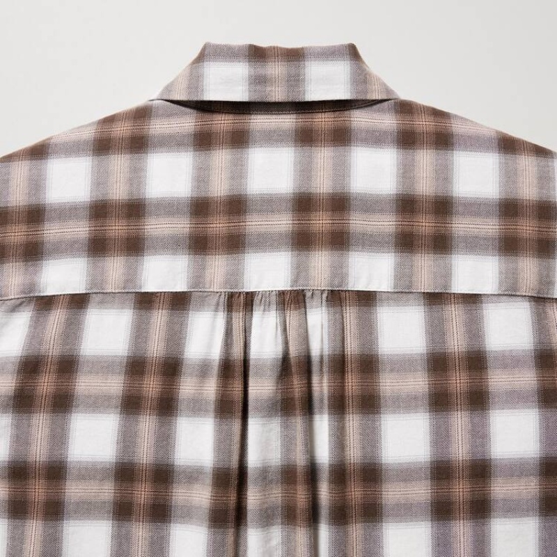 Uniqlo Soft Brushed Checked Long Sleeved Camicie Marroni | ULNDKG037