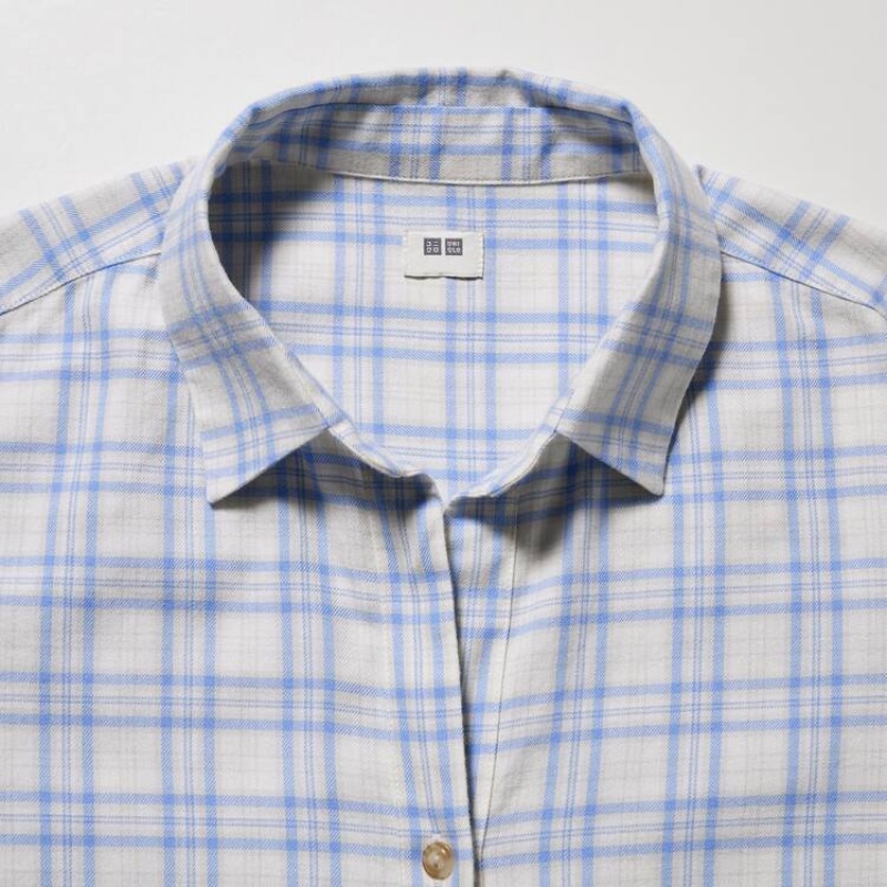 Uniqlo Soft Brushed Checked Long Sleeved Camicie Blu Chiaro | BJRUTS643