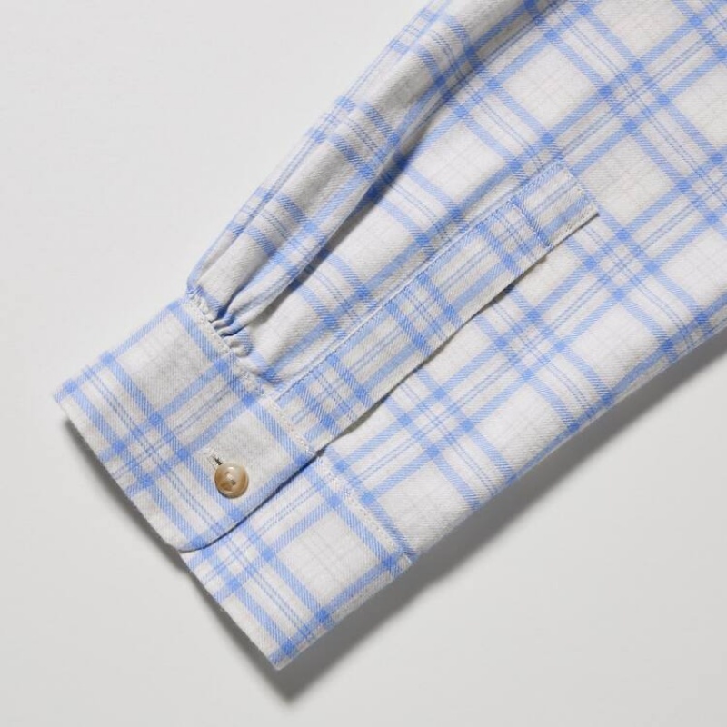 Uniqlo Soft Brushed Checked Long Sleeved Camicie Blu Chiaro | BJRUTS643