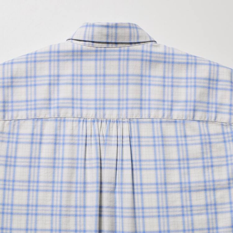 Uniqlo Soft Brushed Checked Long Sleeved Camicie Blu Chiaro | BJRUTS643