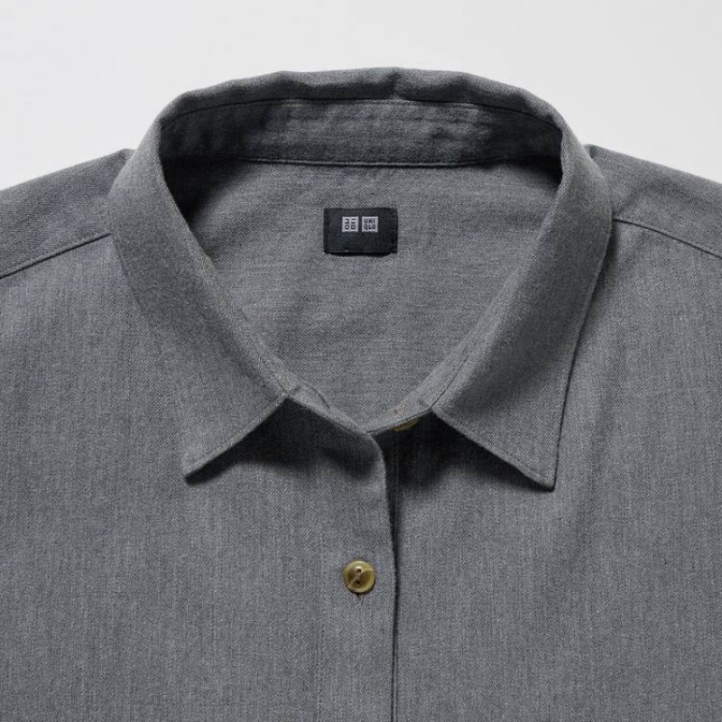 Uniqlo Soft Brushed Long Sleeved Camicie Grigie | XCFZBE305